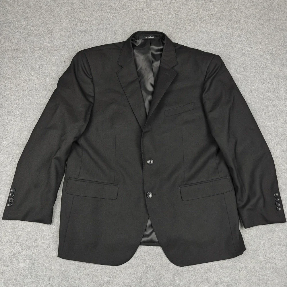 Di Stefano Blazer Mens 46 Black Wool Super 150s Two Button Suit Jacket Italy